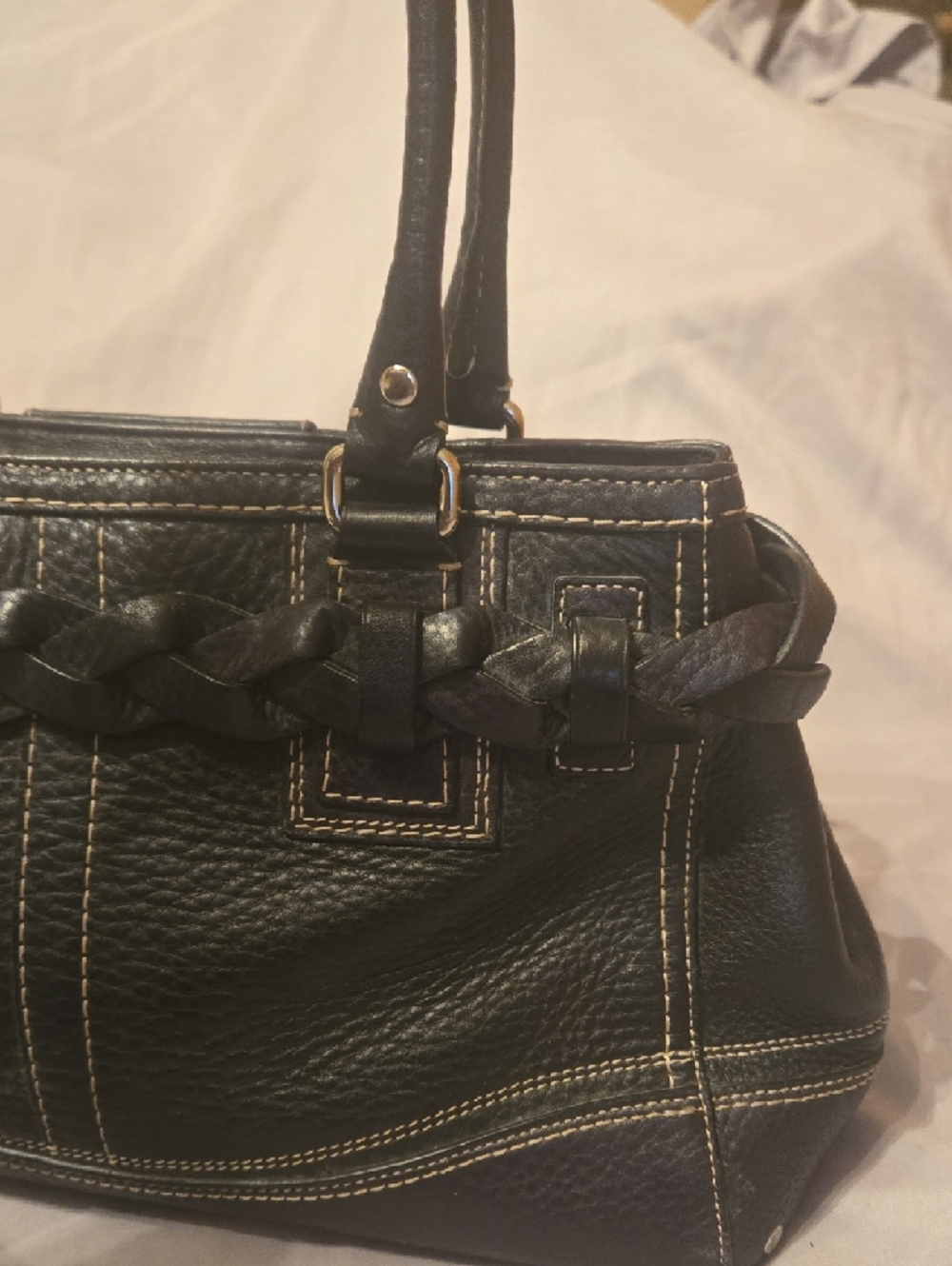 Black Pebble Leather Coach Purse The Hampton Satchel - Picture 6 of 15